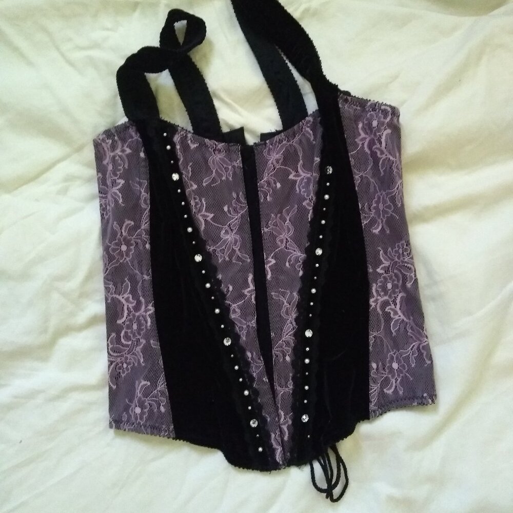 FREDERICKS OF HOLLYWOOD Velveteen and Rhinestone Corset Size S